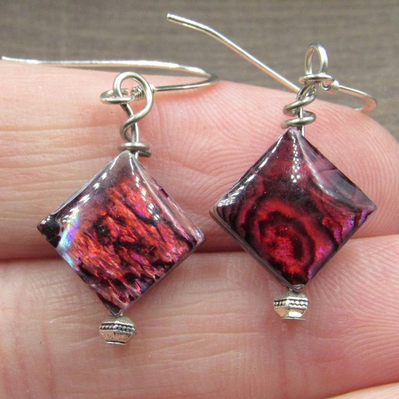 Jewelry - Sterling Silver Red Unique Shell Dangle Earrings Vintage